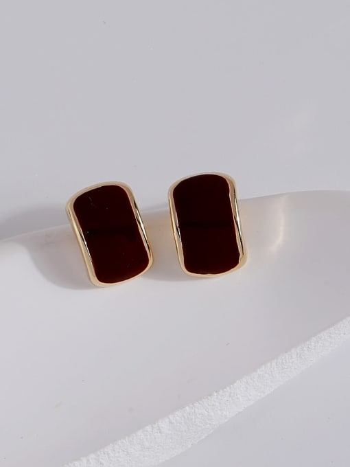 14k Gold [Wine Red] Zinc Alloy Enamel Geometric Minimalist Stud Earring